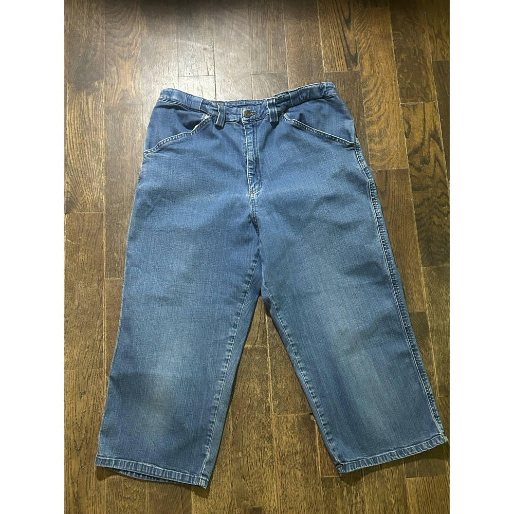 Lee Jeans Womens Size 14 Blue Capri Midrise Med Wash Denim Stretch Waist